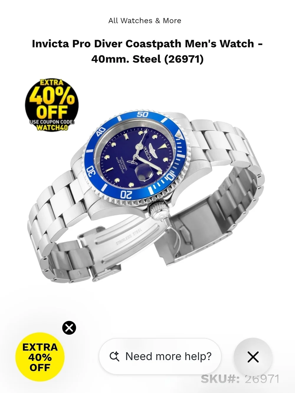 Invicta Silver Watch with Blue Dial and Bezel - Picture 6 of 9